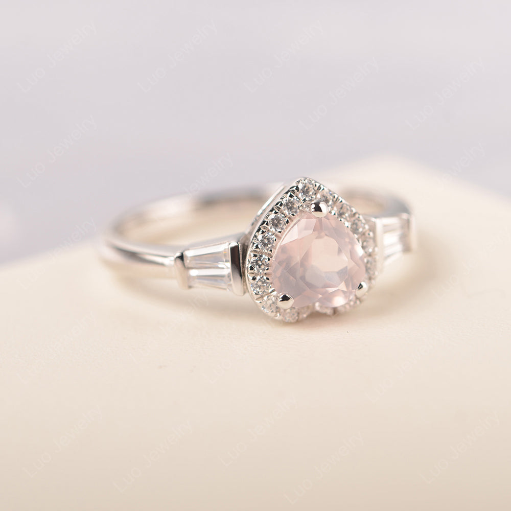 Hear Cut Rose Quartz Halo Wedding Ring Rose Gold - LUO Jewelry