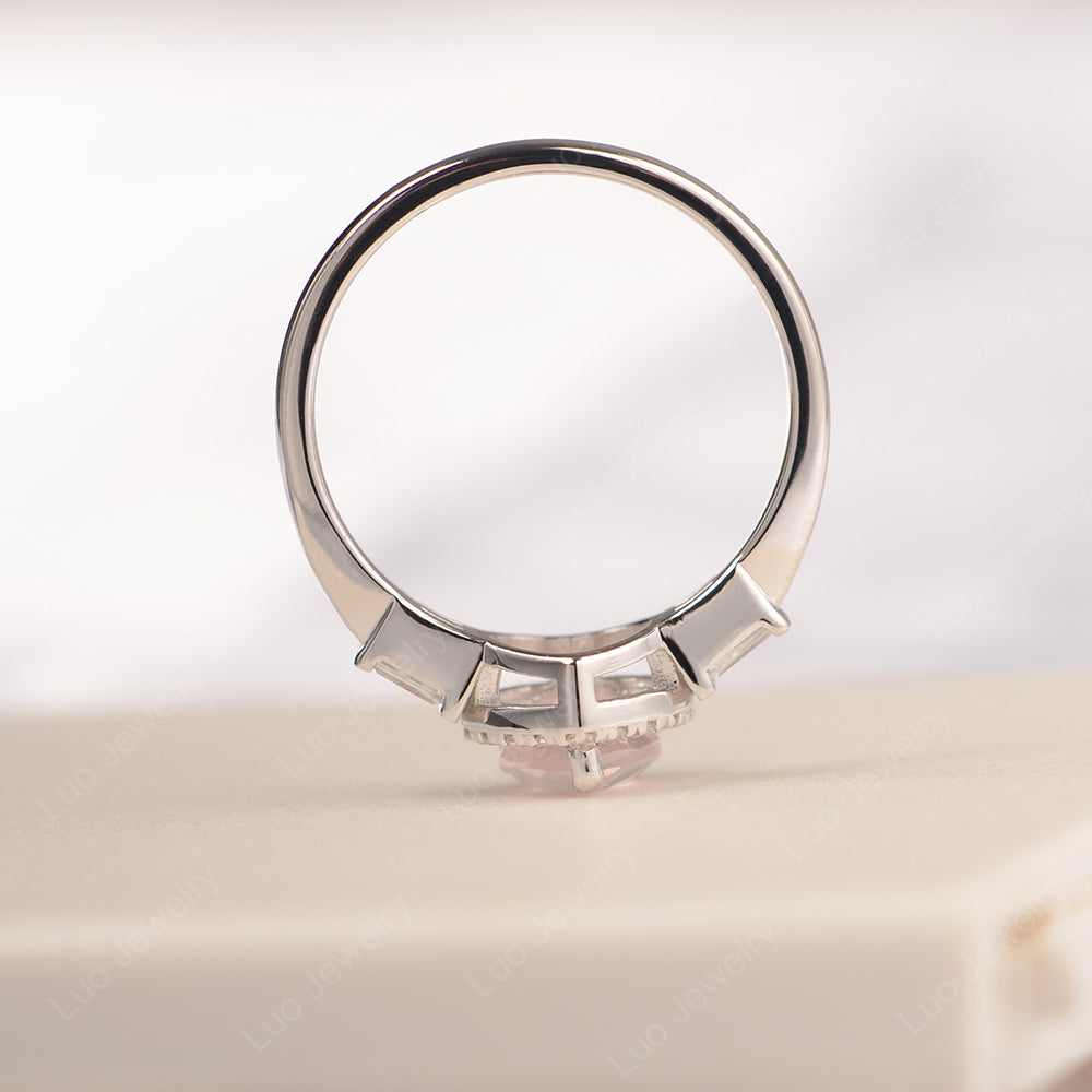 Hear Cut Rose Quartz Halo Wedding Ring Rose Gold - LUO Jewelry