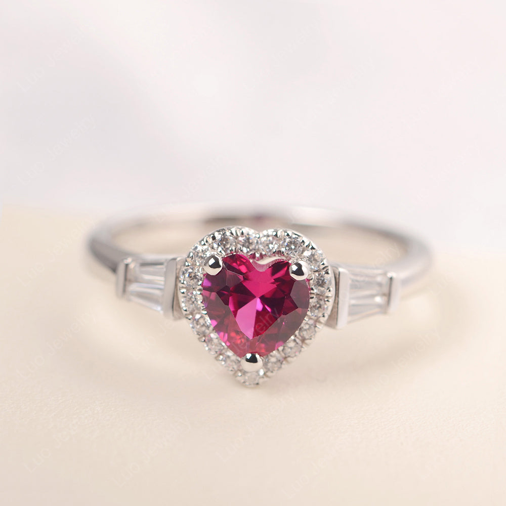 Hear Cut Ruby Halo Wedding Ring Rose Gold - LUO Jewelry