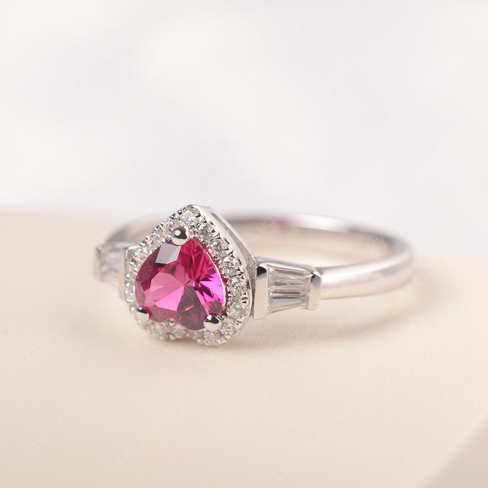 Hear Cut Ruby Halo Wedding Ring Rose Gold - LUO Jewelry
