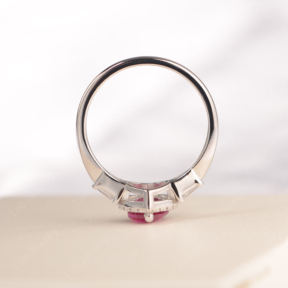 Hear Cut Ruby Halo Wedding Ring Rose Gold - LUO Jewelry