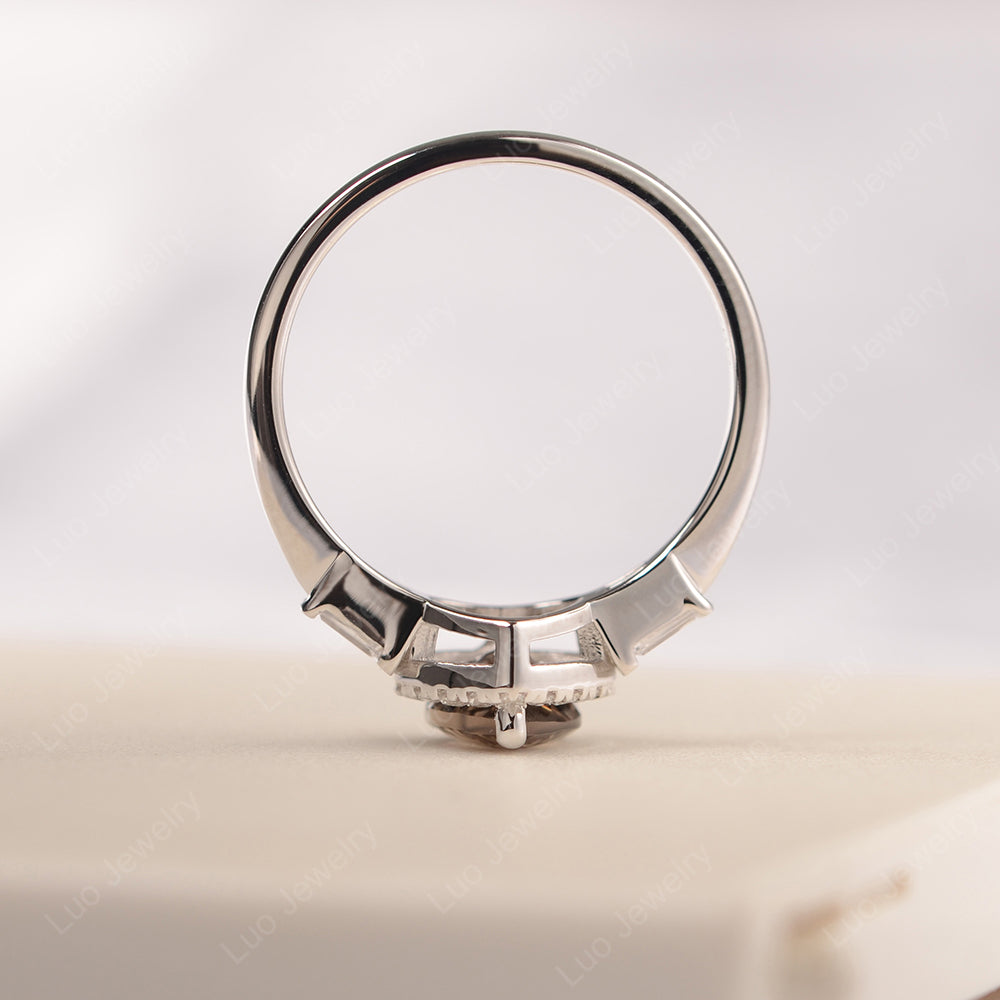 Hear Cut Smoky Quartz  Halo Wedding Ring Rose Gold - LUO Jewelry
