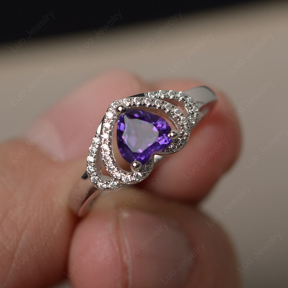 Heart Shaped Amethyst Ring White Gold - LUO Jewelry