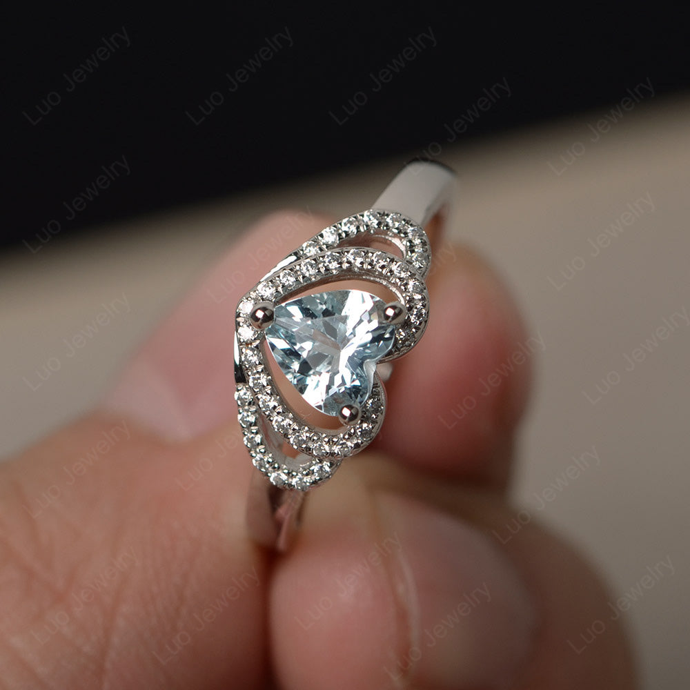 Heart Shaped Aquamarine Ring White Gold - LUO Jewelry