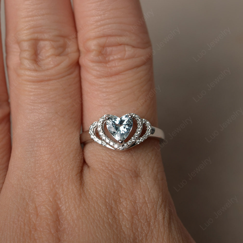 Heart Shaped Aquamarine Ring White Gold - LUO Jewelry