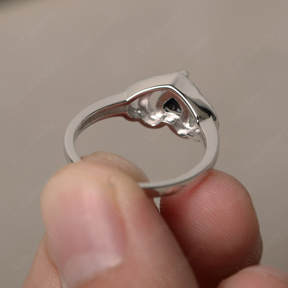 Heart Shaped Black Stone Ring White Gold - LUO Jewelry