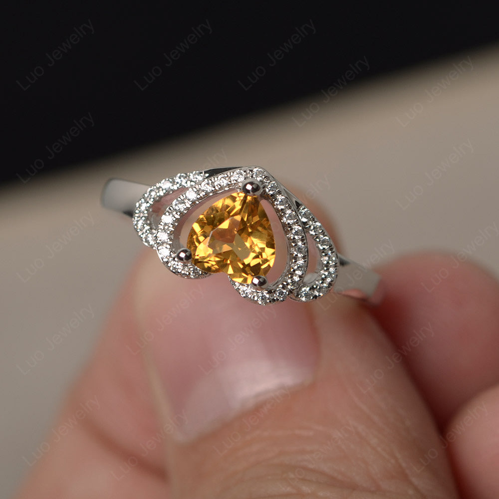 Heart Shaped Citrine Ring White Gold - LUO Jewelry