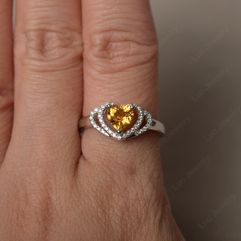 Heart Shaped Citrine Ring White Gold - LUO Jewelry