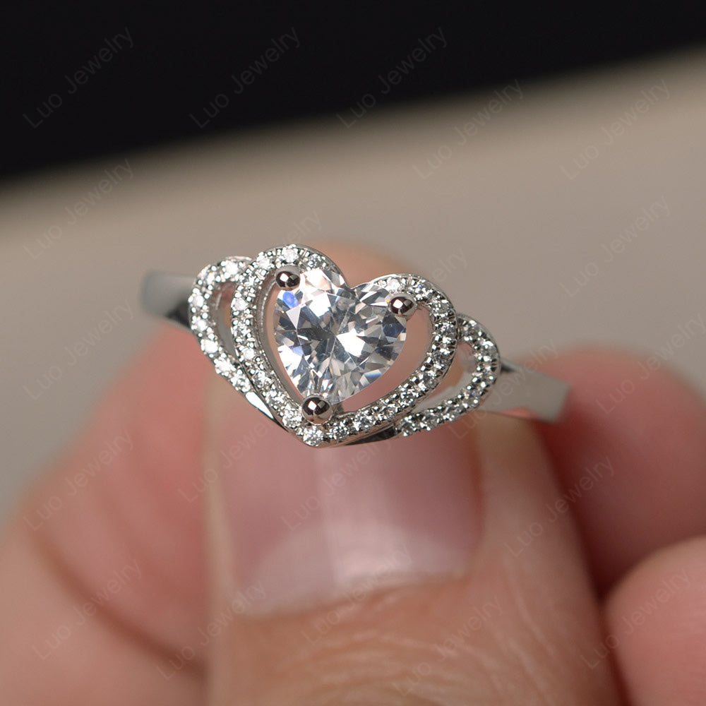 Heart Shaped Cubic Zirconia Ring White Gold - LUO Jewelry