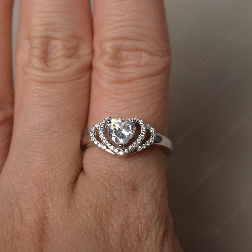 Heart Shaped Cubic Zirconia Ring White Gold - LUO Jewelry