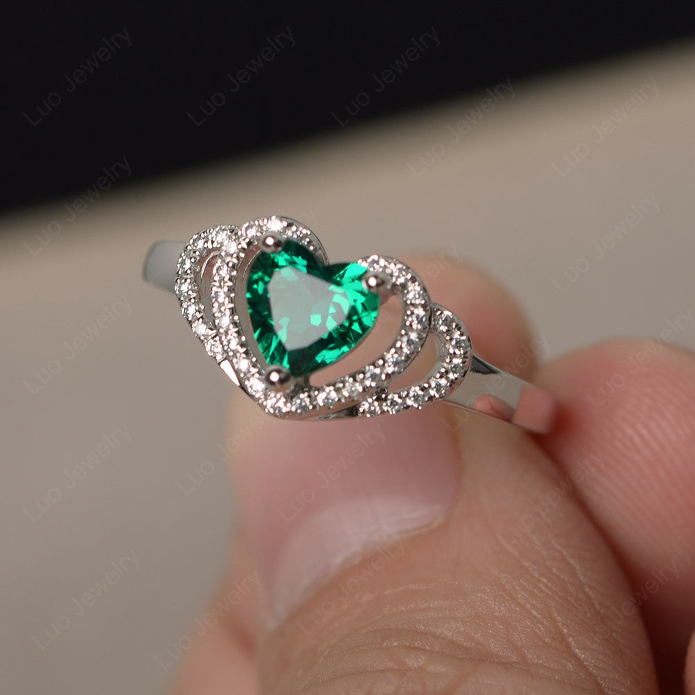 Heart Shaped Lab Emerald Ring White Gold - LUO Jewelry
