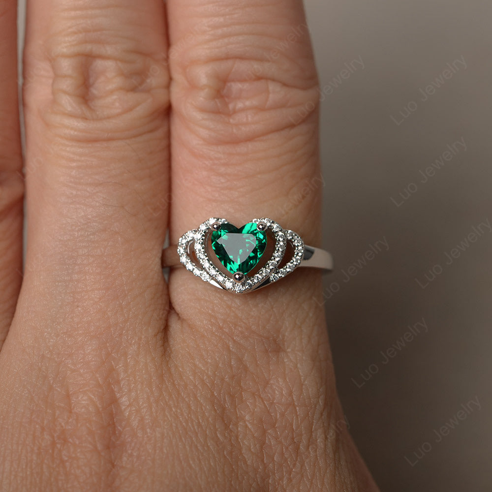 Heart Shaped Lab Emerald Ring White Gold - LUO Jewelry