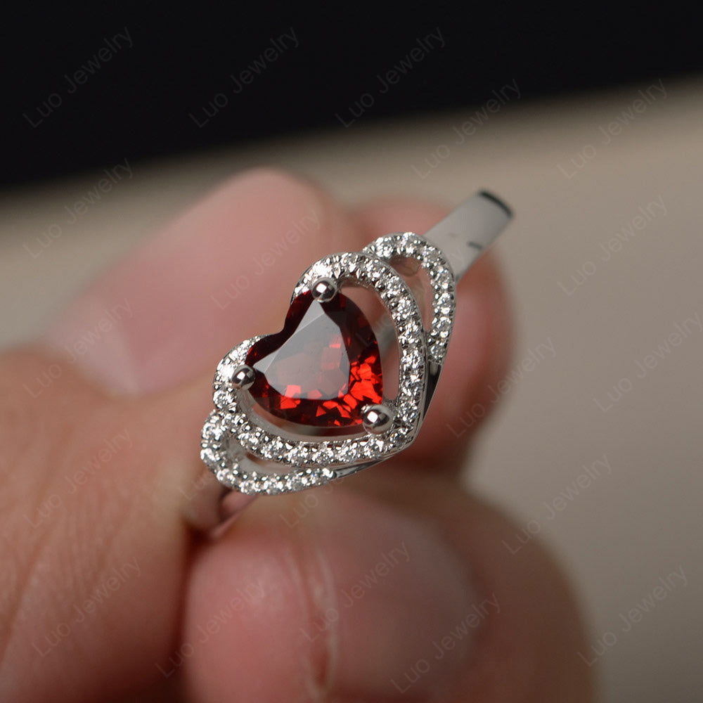 Heart Shaped Garnet Ring White Gold - LUO Jewelry