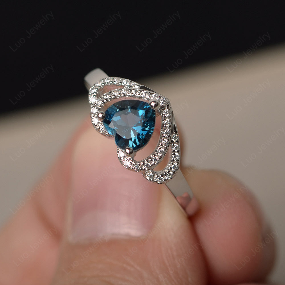 Heart Shaped London Blue Topaz Ring White Gold - LUO Jewelry