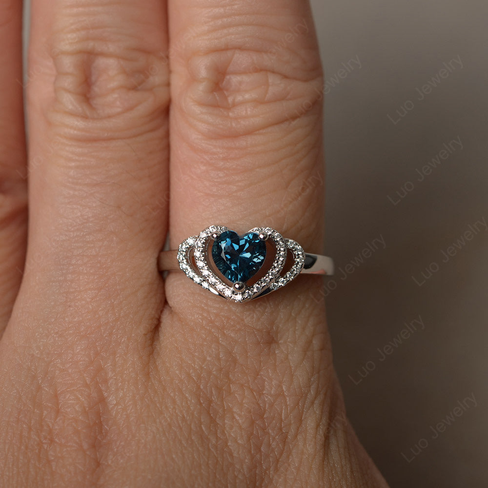 Heart Shaped London Blue Topaz Ring White Gold - LUO Jewelry