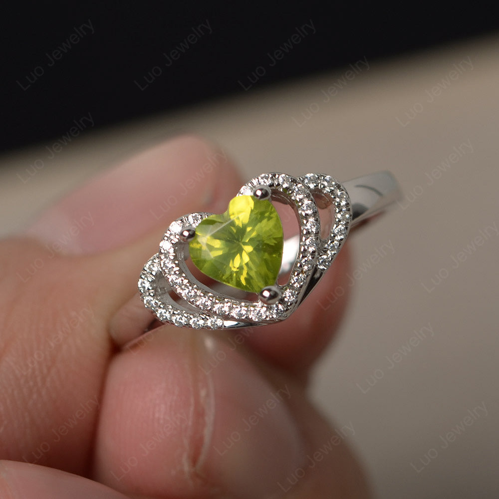 Heart Shaped Peridot Ring White Gold - LUO Jewelry