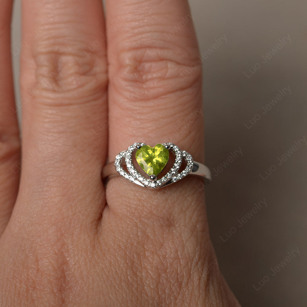 Heart Shaped Peridot Ring White Gold - LUO Jewelry