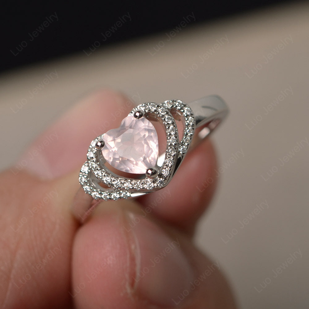 Heart Shaped Rose Quartz Ring White Gold - LUO Jewelry