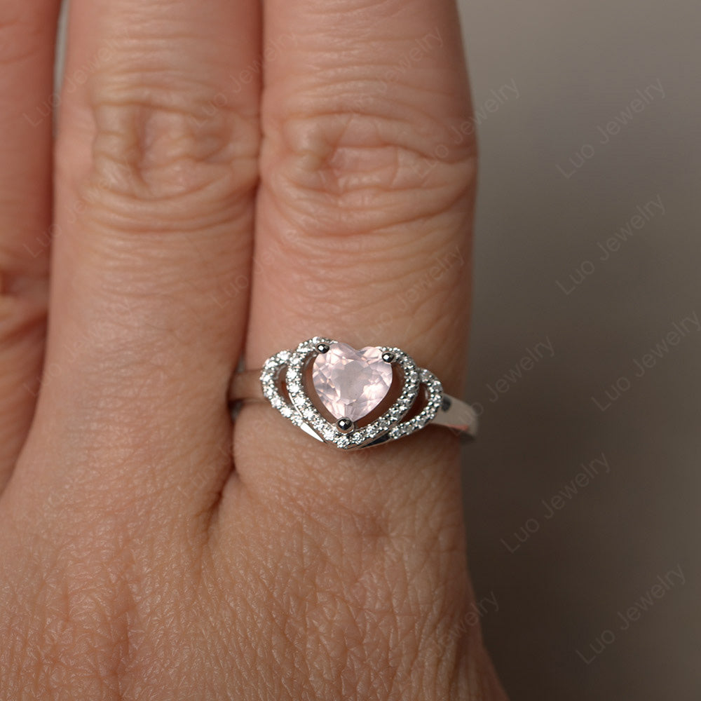 Heart Shaped Rose Quartz Ring White Gold - LUO Jewelry