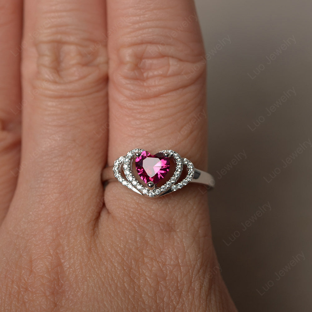 Heart Shaped Ruby Ring White Gold - LUO Jewelry