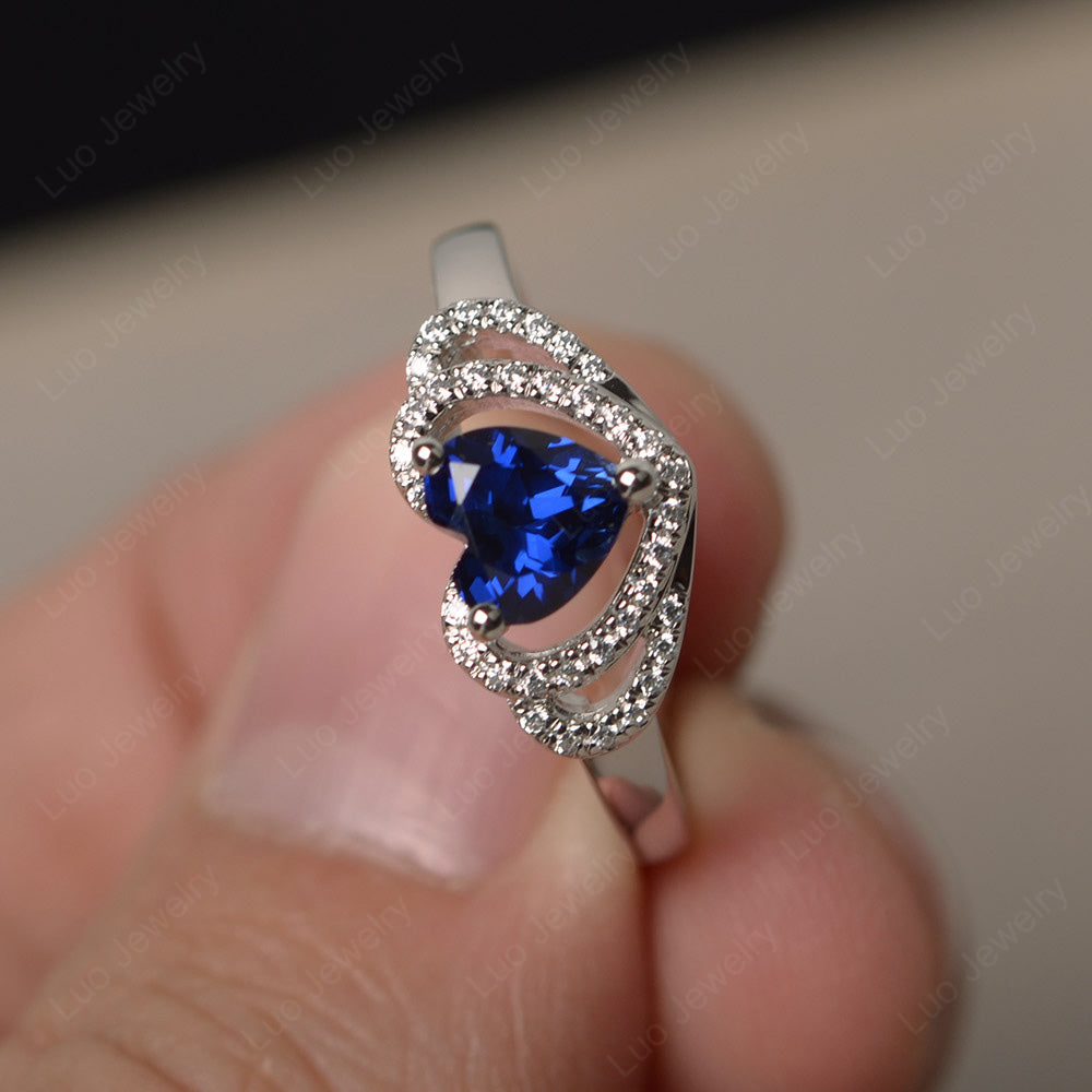 Heart Shaped Lab Sapphire Ring White Gold - LUO Jewelry