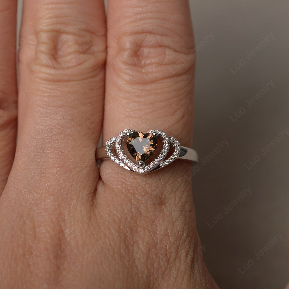Heart Shaped Smoky Quartz  Ring White Gold - LUO Jewelry