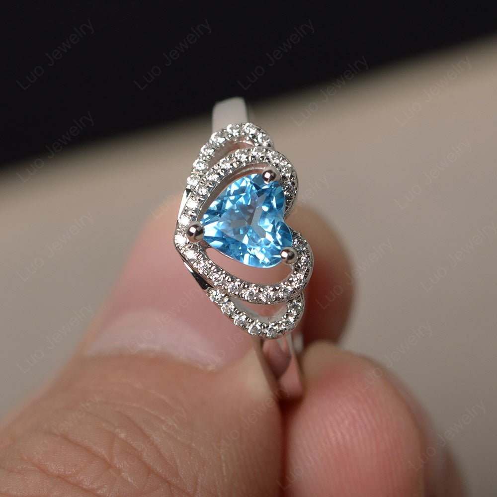 Heart Shaped Swiss Blue Topaz Ring White Gold - LUO Jewelry