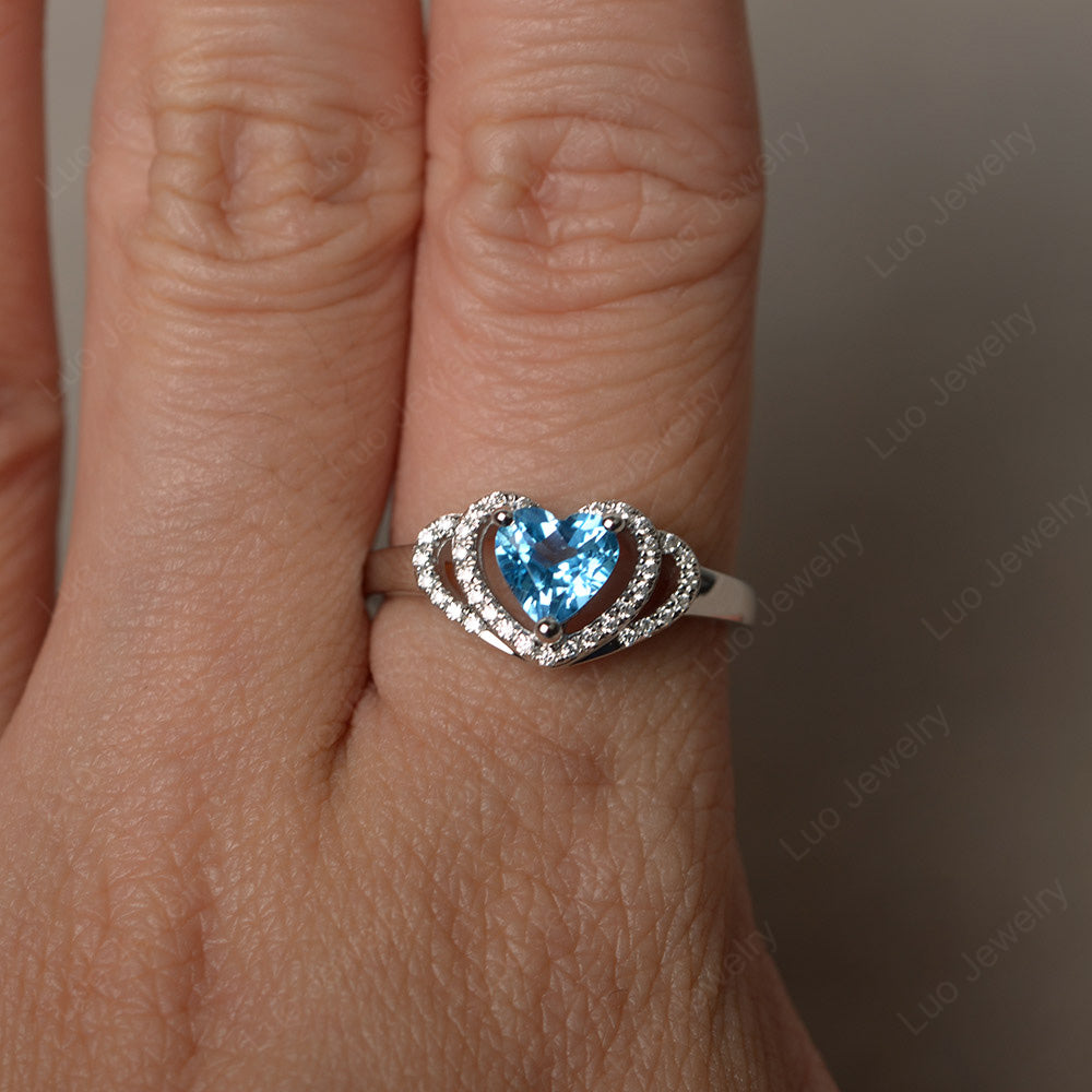 Heart Shaped Swiss Blue Topaz Ring White Gold - LUO Jewelry