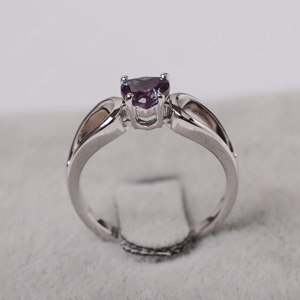 Heart Alexandrite Ring Split Shank Silver - LUO Jewelry