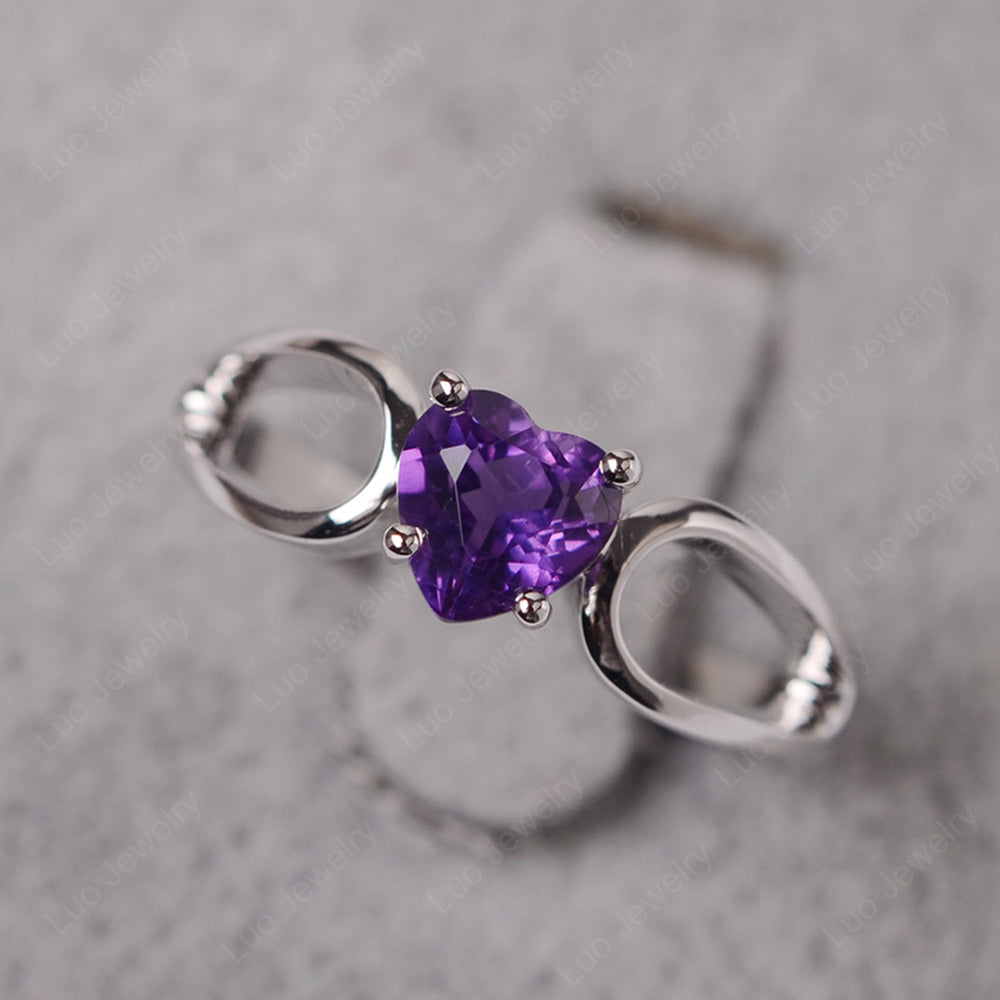 Heart Amethyst Ring Split Shank Silver - LUO Jewelry