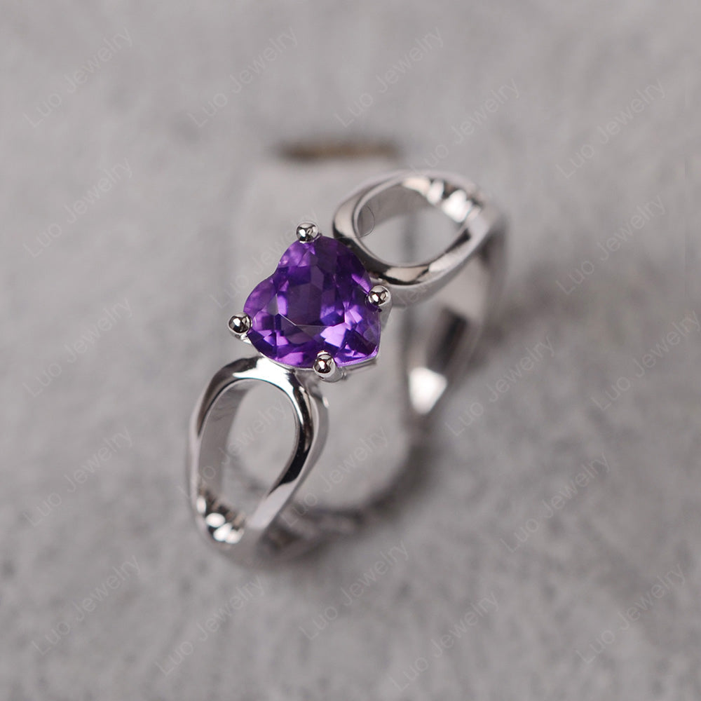 Heart Amethyst Ring Split Shank Silver - LUO Jewelry