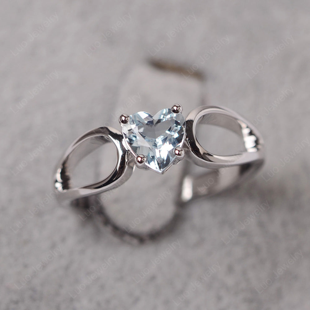 Heart Aquamarine Ring Split Shank Silver - LUO Jewelry