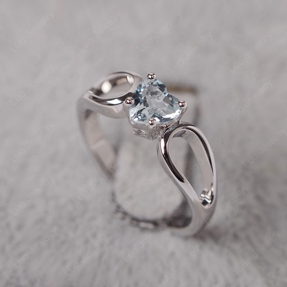Heart Aquamarine Ring Split Shank Silver - LUO Jewelry