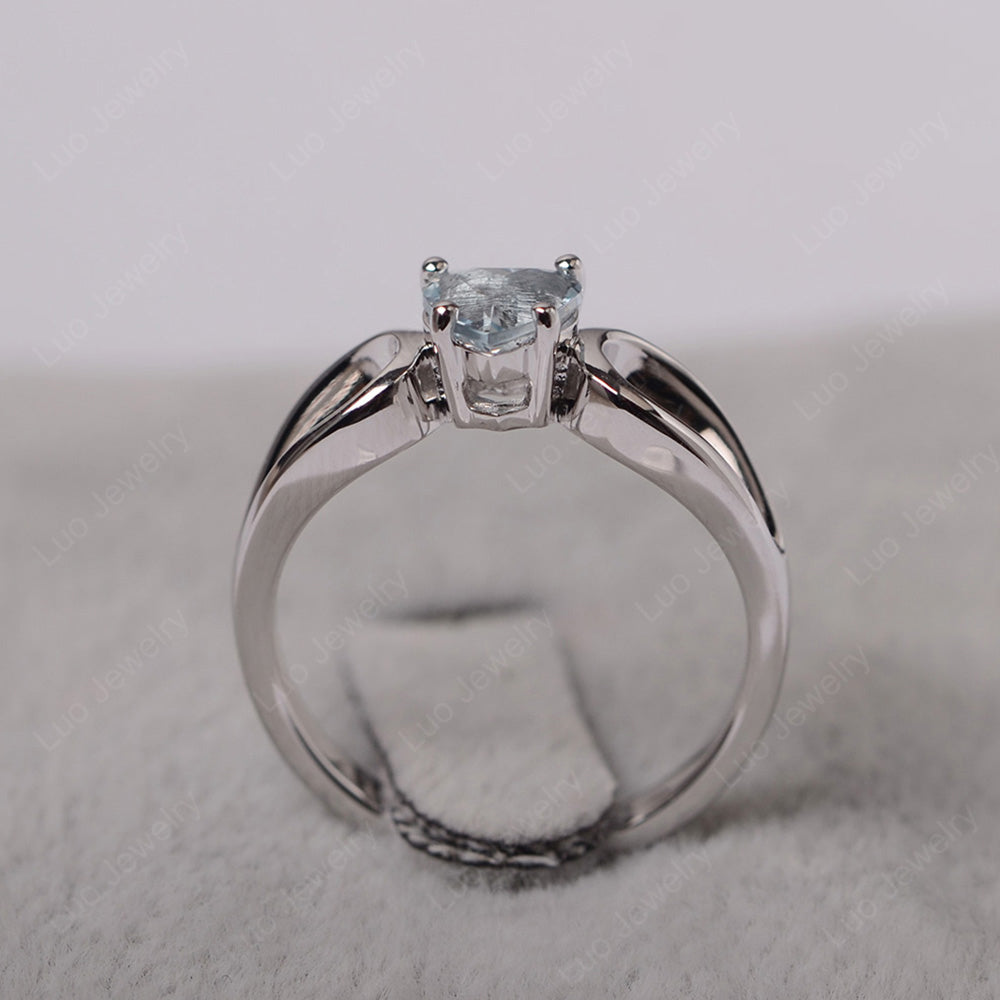 Heart Aquamarine Ring Split Shank Silver - LUO Jewelry