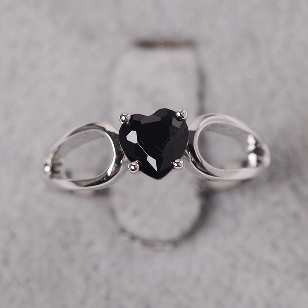 Heart Black Stone Ring Split Shank Silver - LUO Jewelry