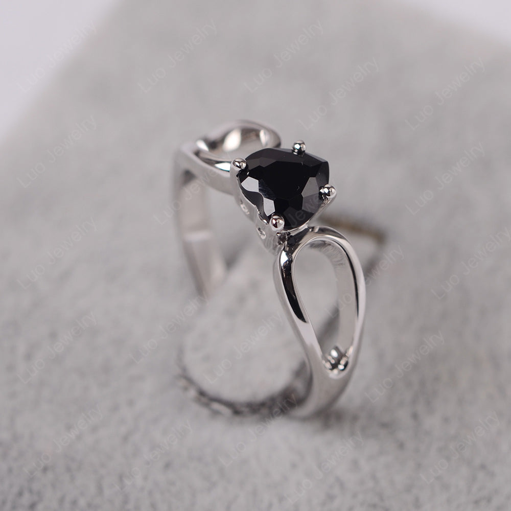 Heart Black Stone Ring Split Shank Silver - LUO Jewelry