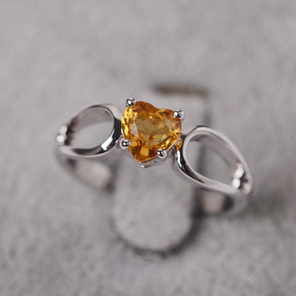 Heart Citrine Ring Split Shank Silver - LUO Jewelry