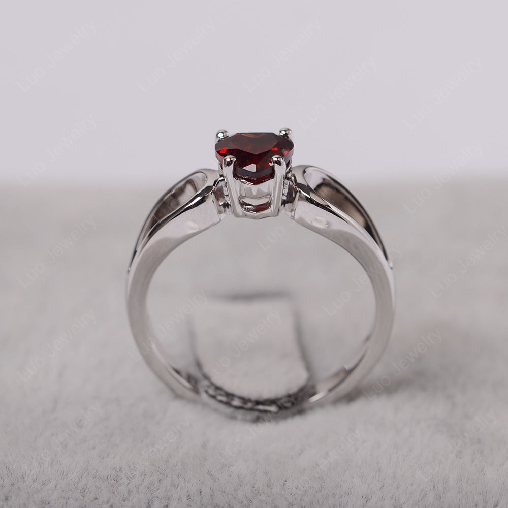 Heart Garnet Ring Split Shank Silver - LUO Jewelry