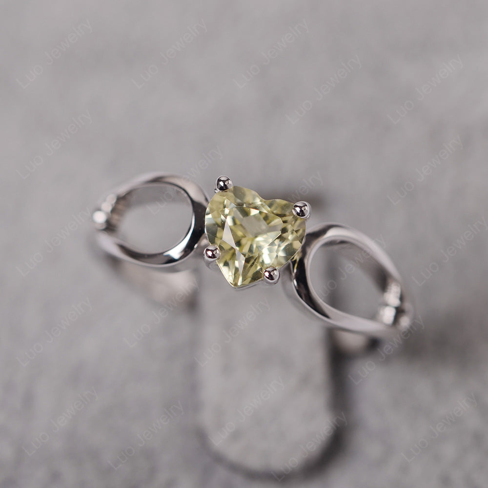 Heart Lemon Quartz Ring Split Shank Silver - LUO Jewelry