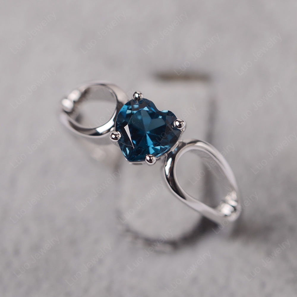 Heart London Blue Topaz Ring Split Shank Silver - LUO Jewelry