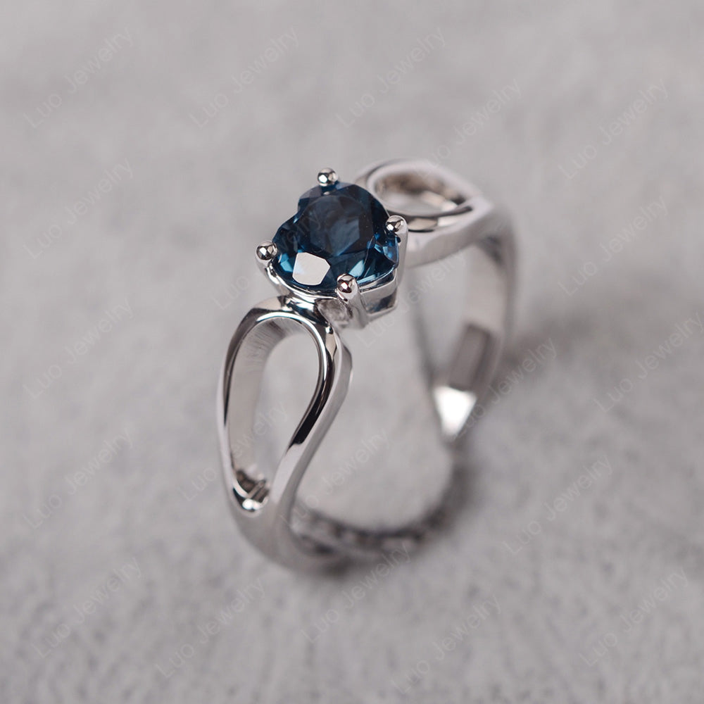Heart London Blue Topaz Ring Split Shank Silver - LUO Jewelry