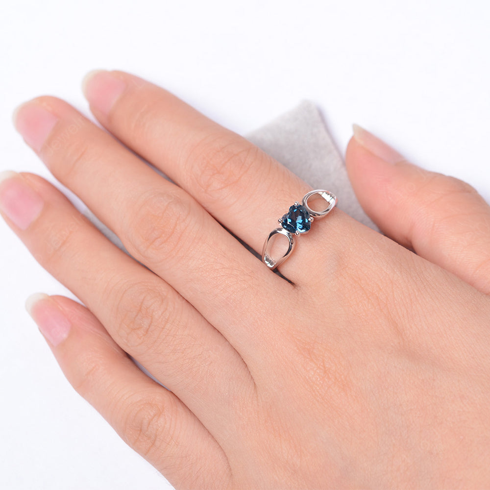 Heart London Blue Topaz Ring Split Shank Silver - LUO Jewelry