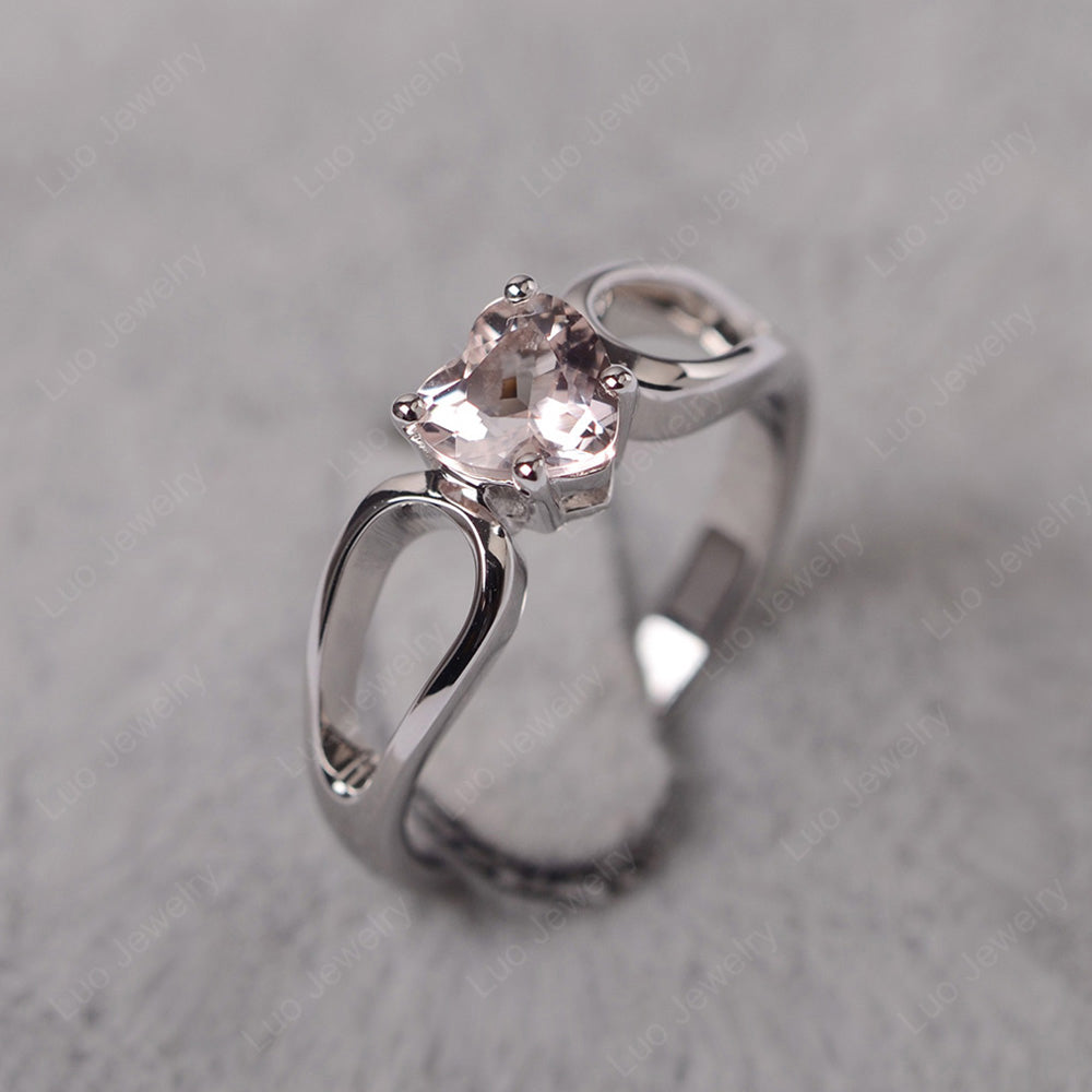 Heart Morganite Ring Split Shank Silver - LUO Jewelry