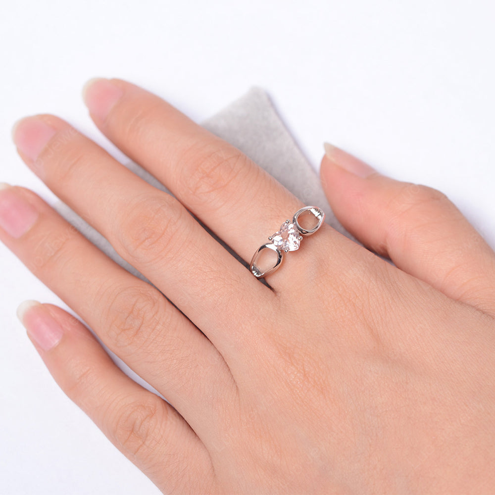 Heart Morganite Ring Split Shank Silver - LUO Jewelry