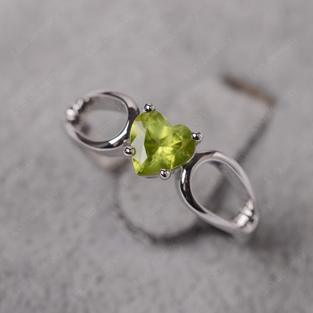 Heart Peridot Ring Split Shank Silver - LUO Jewelry