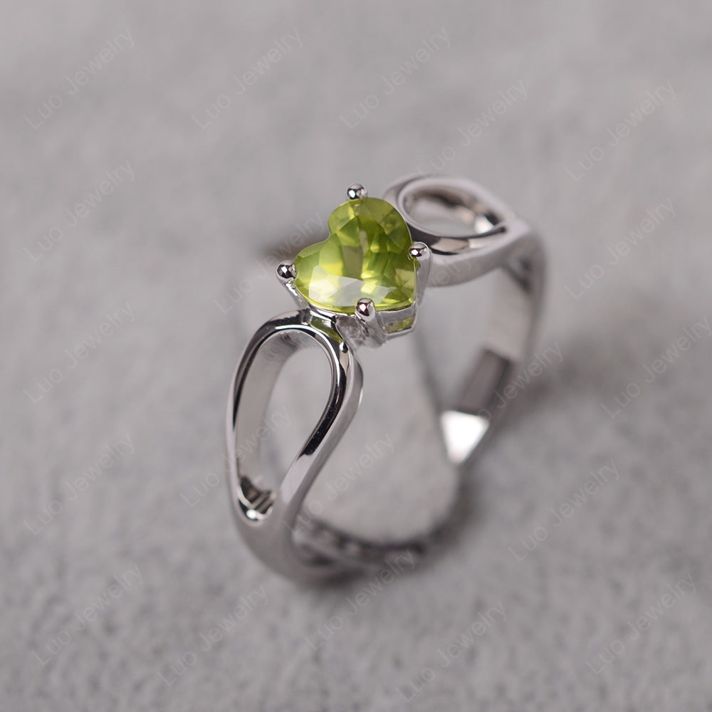 Heart Peridot Ring Split Shank Silver - LUO Jewelry