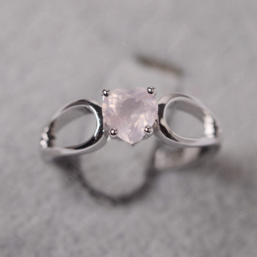 Heart Rose Quartz Ring Split Shank Silver - LUO Jewelry