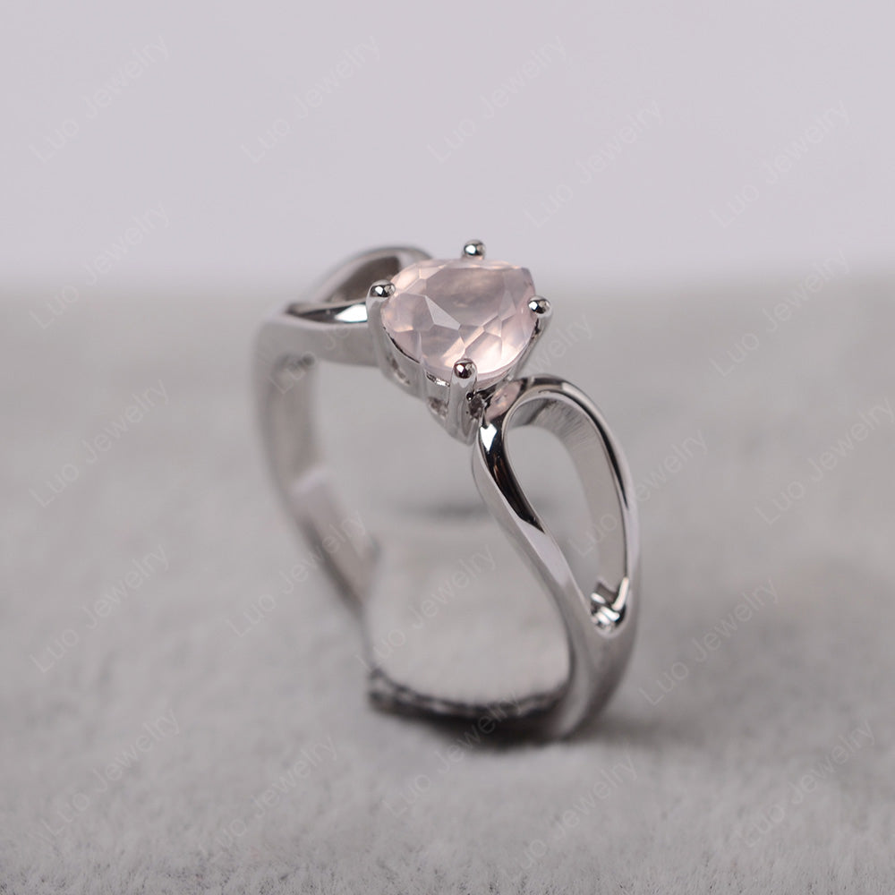 Heart Rose Quartz Ring Split Shank Silver - LUO Jewelry