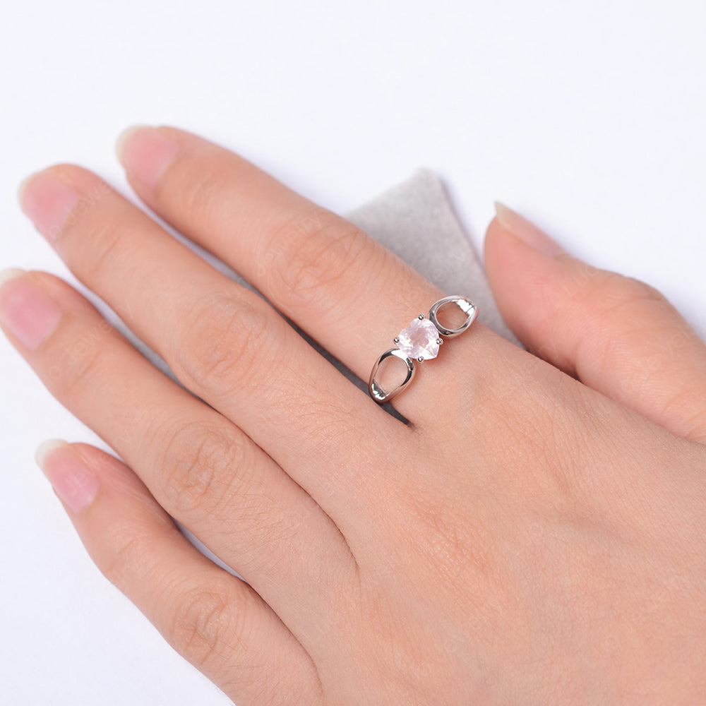 Heart Rose Quartz Ring Split Shank Silver - LUO Jewelry