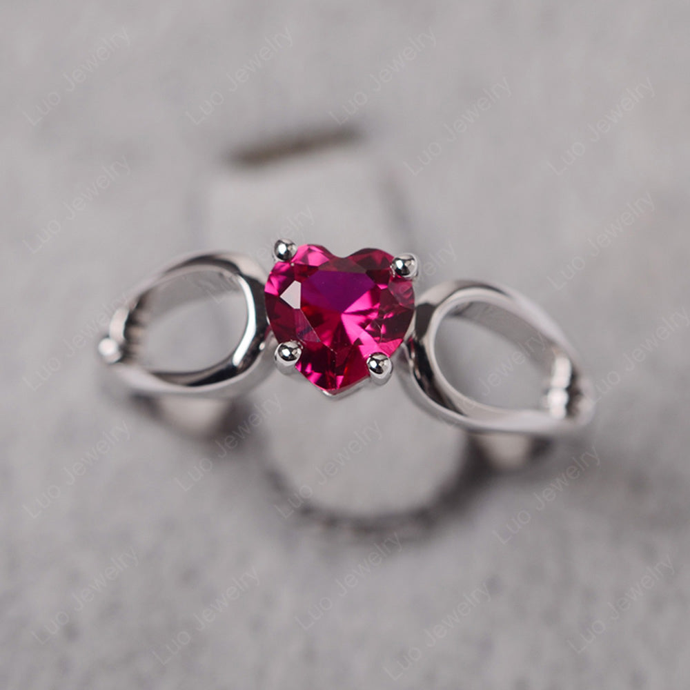 Heart Ruby Ring Split Shank Silver - LUO Jewelry